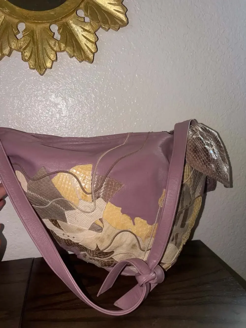 Carlo Fiori Vintage Italian Leather & Snakeskin Patchwork Shoulder Bag